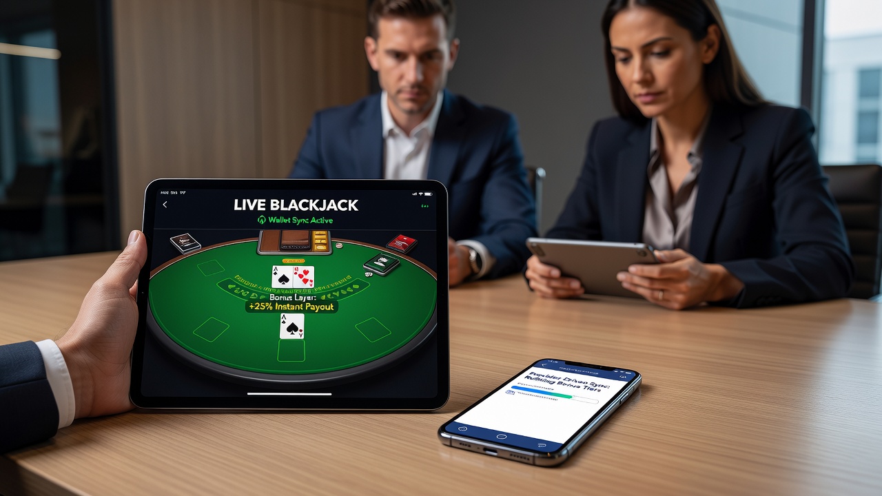 Beispiel einer mobilen Live-Blackjack-Session mit synchronisierten Bonuslayern
